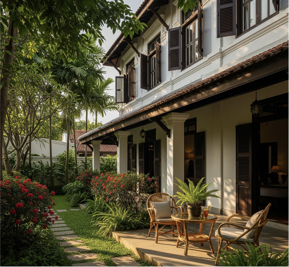 Hiên nhà thoáng đãng, góc thư giãn yên bình.
