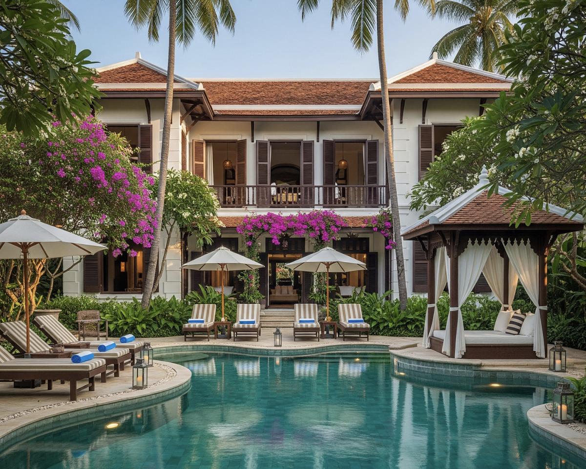 Hiên rộng mở tầm nhìn hồ bơi xanh mát.
