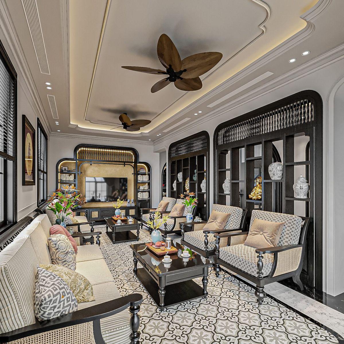 Họa tiết gạch bông trong biệt thự Indochine
