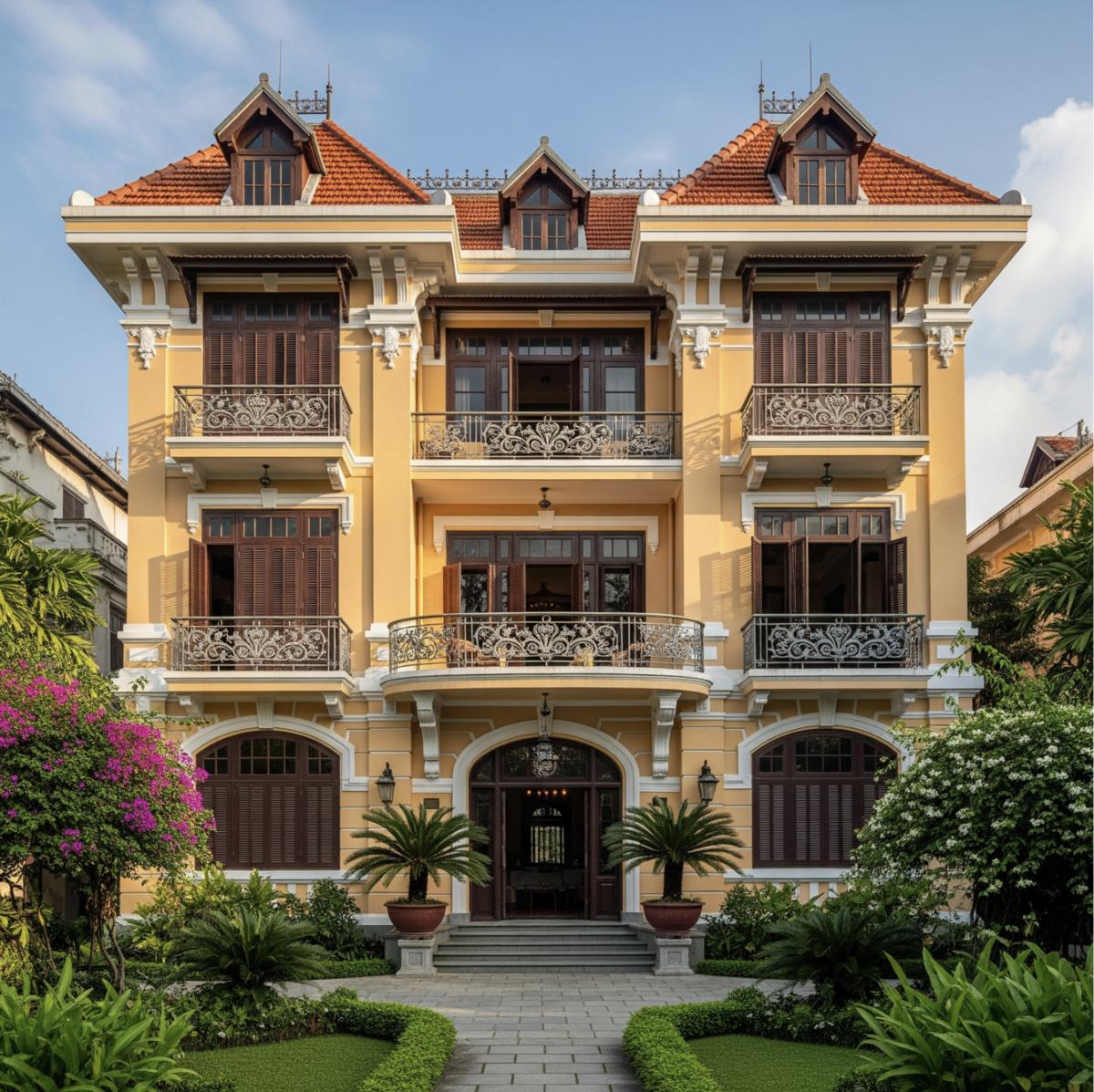 Kiến trúc đối xứng và gam màu vàng ấm áp.
