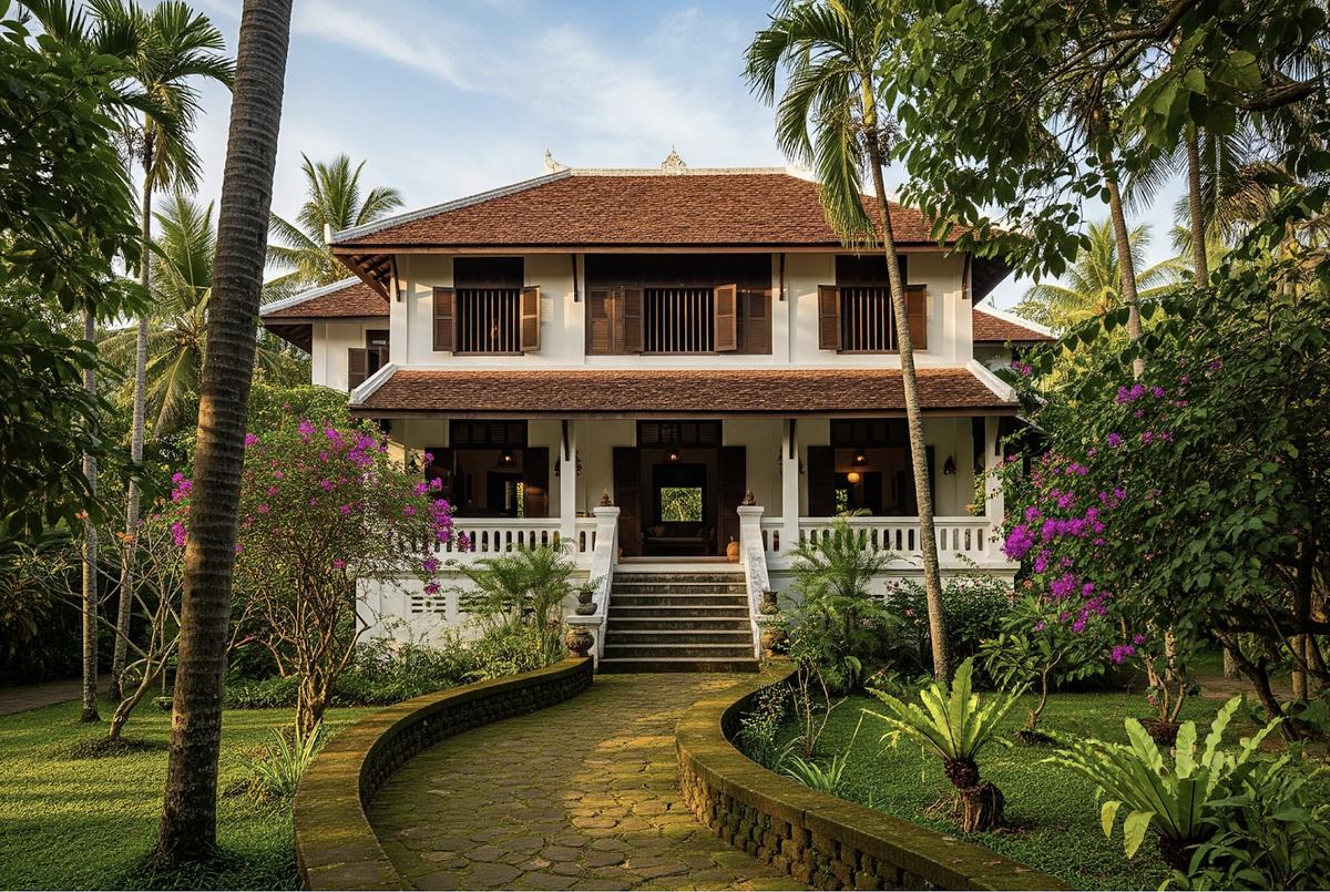 Lối đi lát đá dẫn vào không gian nghỉ dưỡng.
