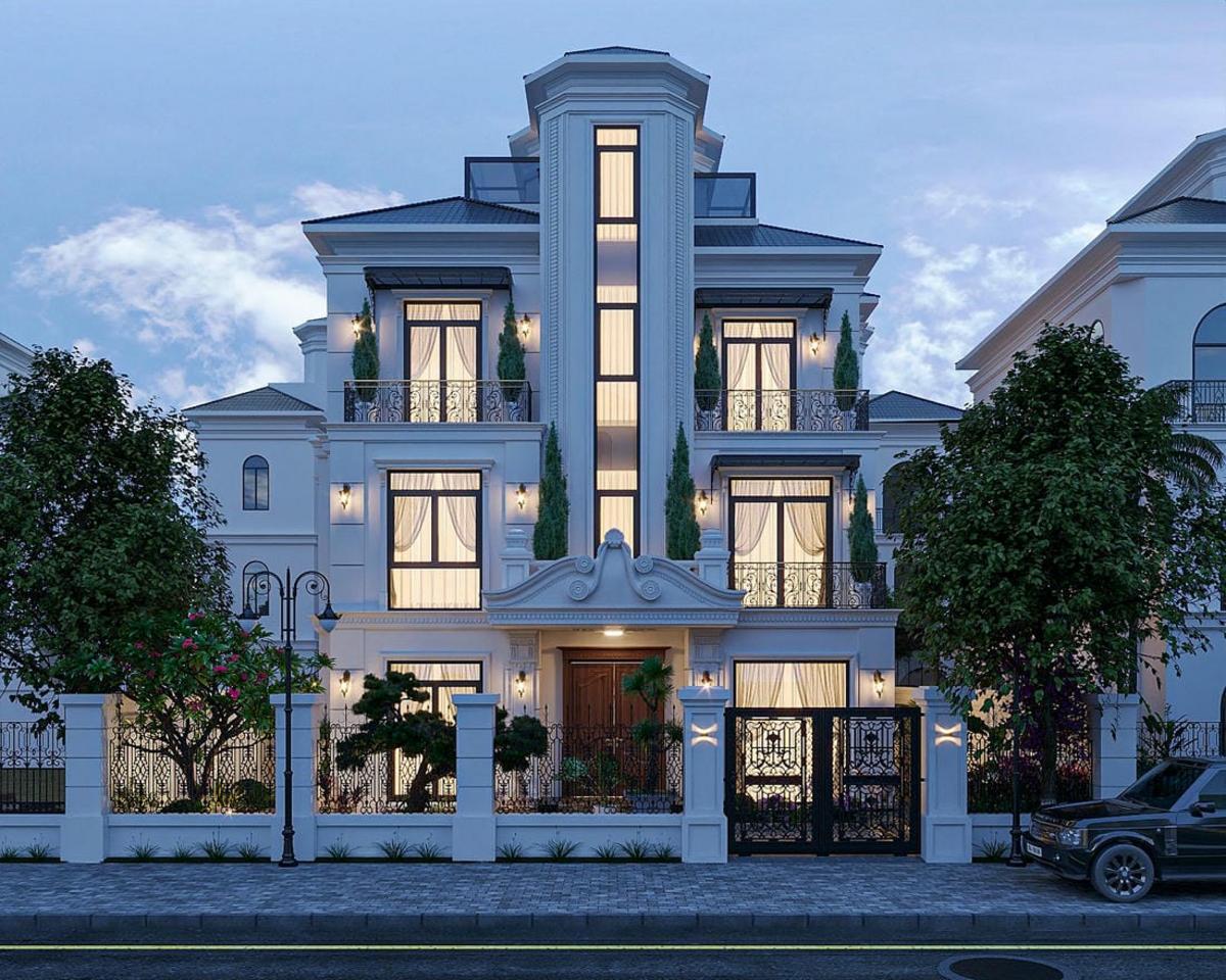 Mẫu biệt thự đơn lập phong cách cổ điển giao thoa với kiến trúc hiện đại