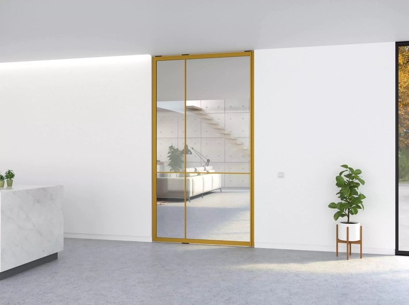 Mẫu cửa đi mở quay 2 cánh màu vàng