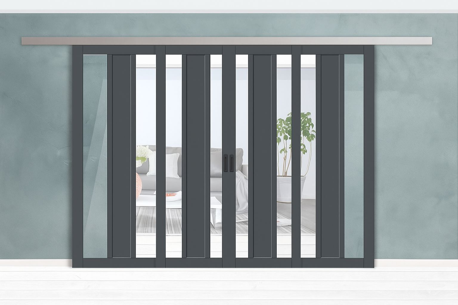 Mẫu cửa nhôm lùa 4 cánh 1 ray cho phòng khách