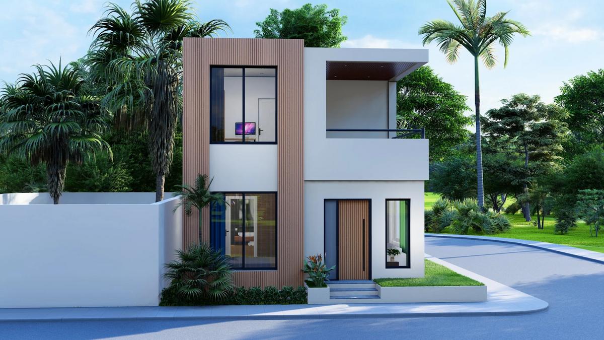 Mẫu nhà 2 tầng nông thôn 500 triệu có tông màu trắng kem