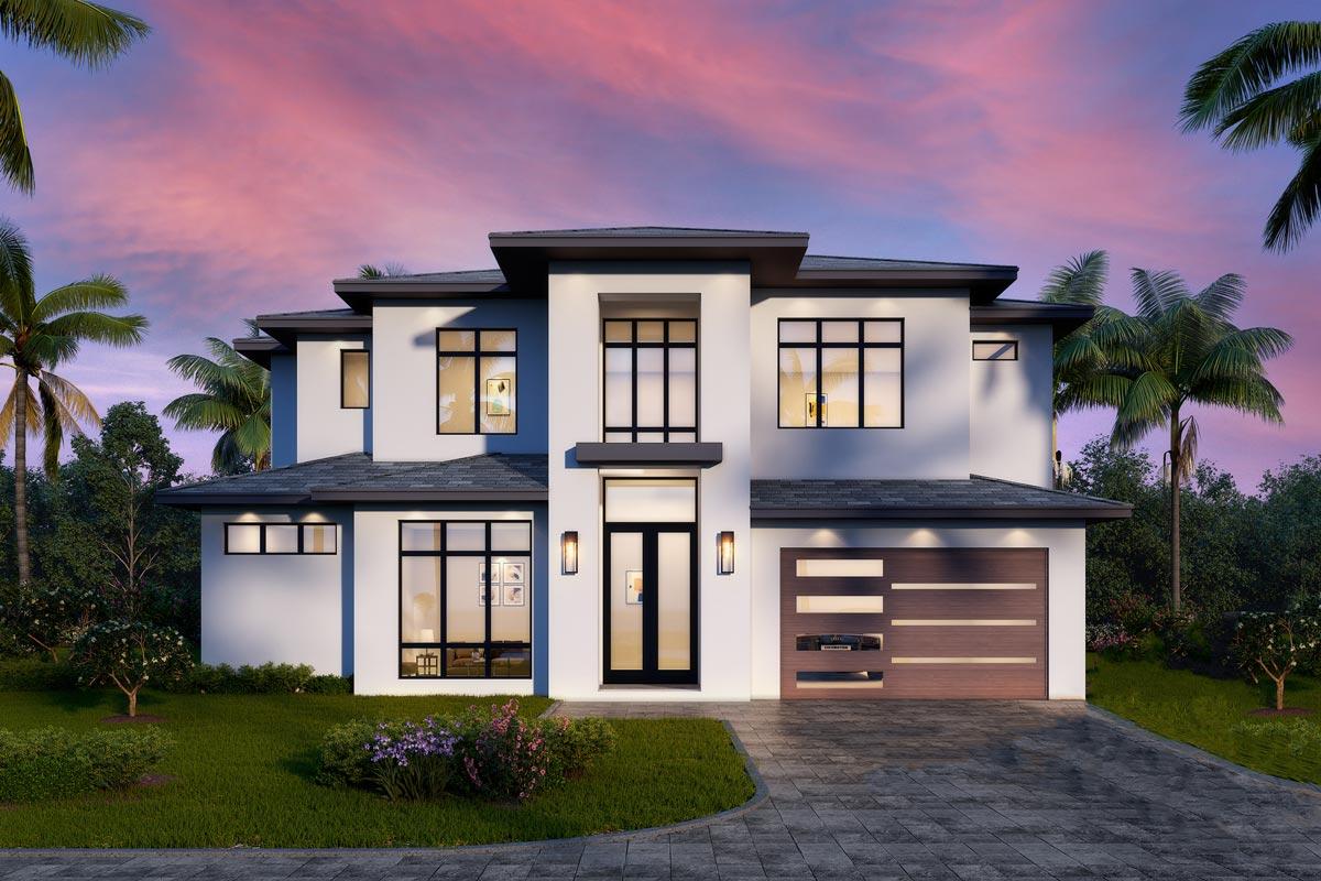 Mẫu nhà 2 tầng phong cách Châu Âu có gara ô tô bên sân vườn