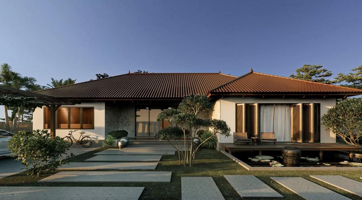 Nhà mái Nhật 1 tầng chữ L hiện đại, đẳng cấp, sa hoa