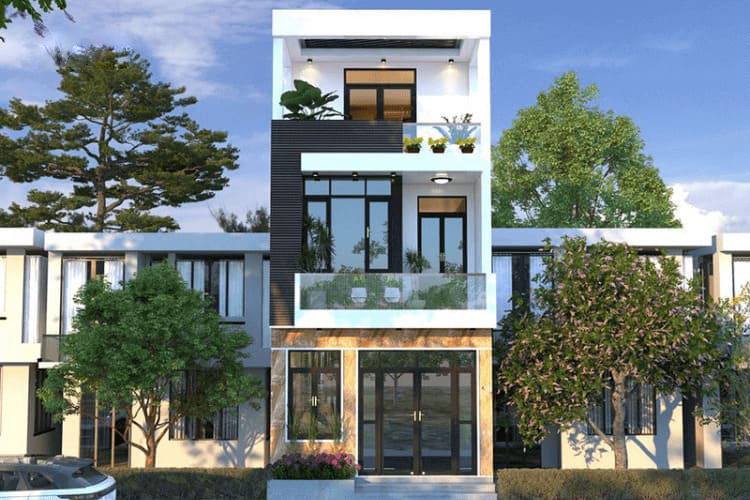Mẫu nhà đẹp hiện đại 3 tầng với hệ thống cửa nhôm kính cao cấp