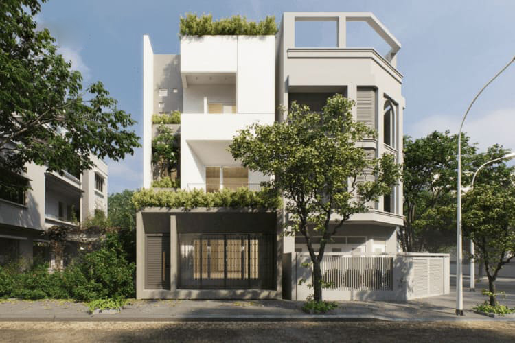 Mẫu nhà phố đẹp 2 mặt tiền kết hợp cây xanh, hài hòa với thiên nhiên