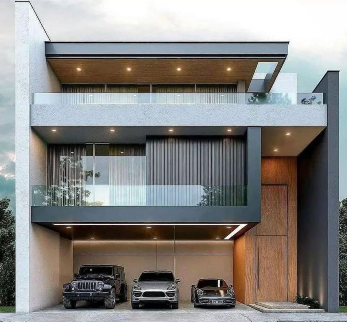 Mẫu nhà mái bằng hiện đại có gara ô tô