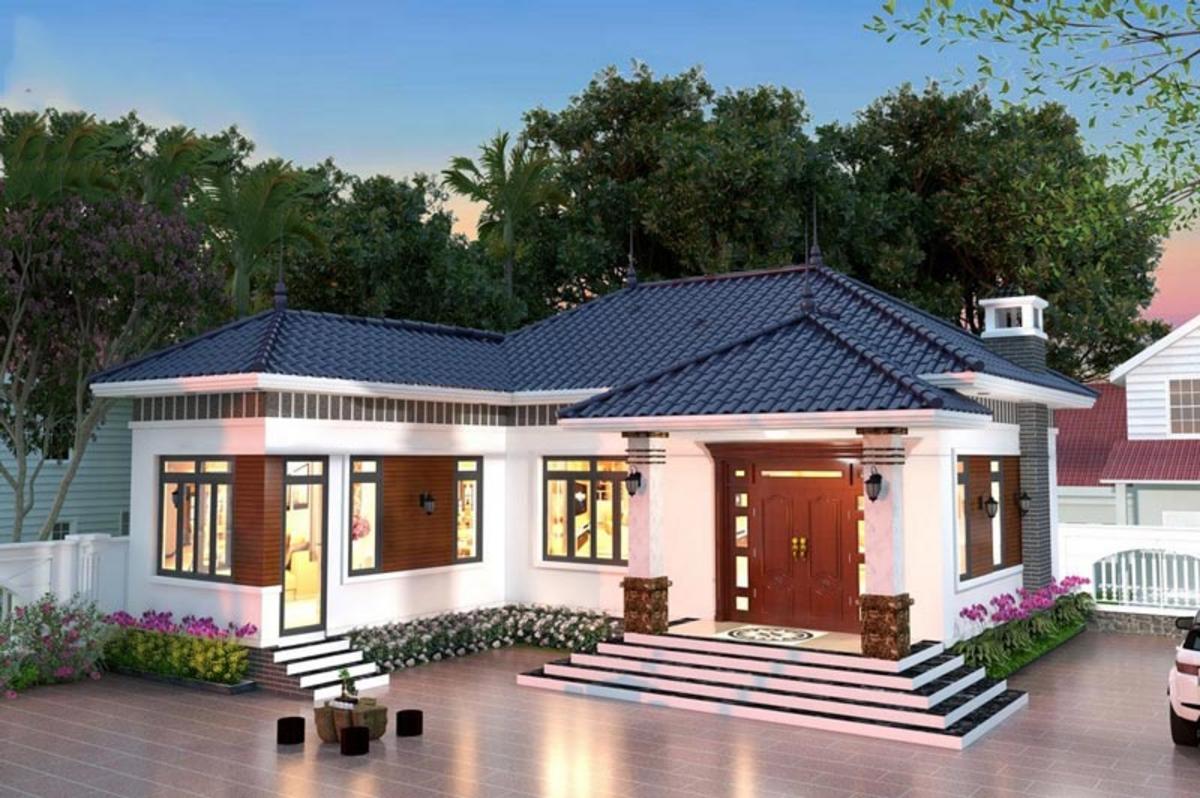 Mẫu nhà mái Nhật 1 tầng chữ L 3 phòng ngủ