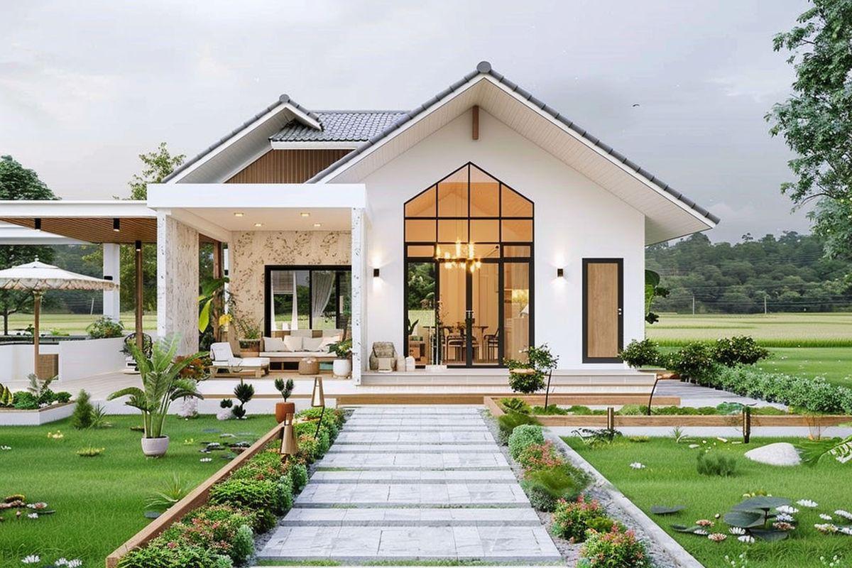 Mẫu nhà mái Nhật hiện đại với đường nét tối giản, tông màu trung tính