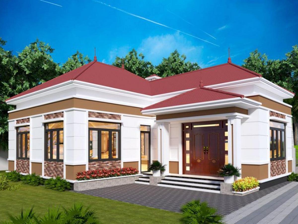 Nhà mái Nhật 1 tầng chữ L có diện tích vừa phải