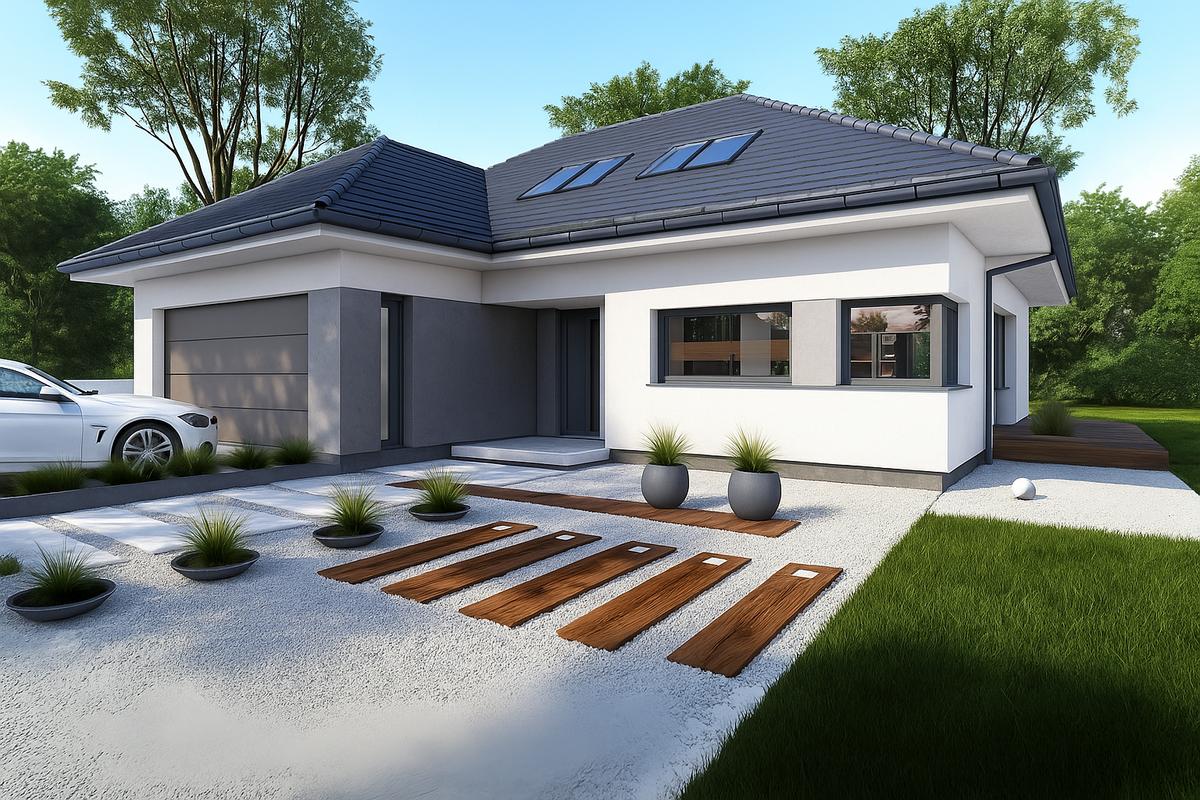 Nhà mái Nhật 1 tầng chữ L mang kiến trúc châu Âu