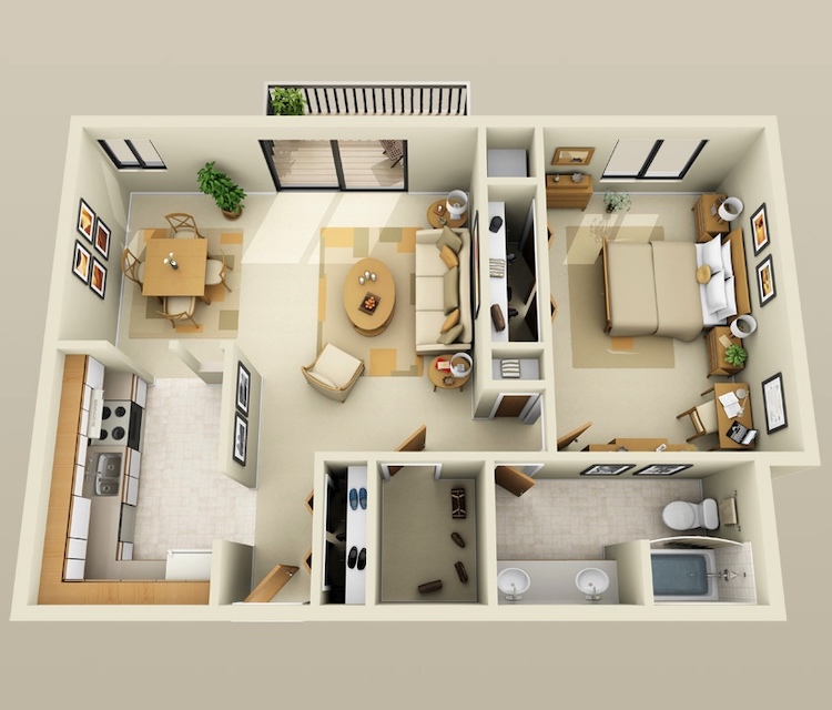 Mẫu nhà cấp 4 1 phòng ngủ