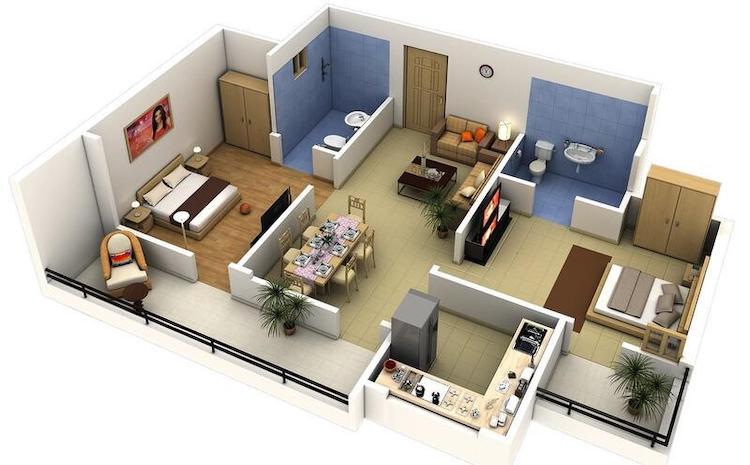 Mẫu nhà cấp 4 có 2 phòng ngủ