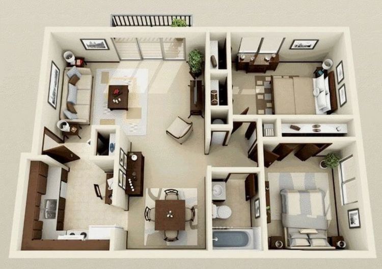 Mẫu nhà cấp 4 có 2 phòng ngủ