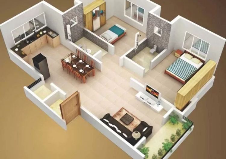 Mẫu nhà cấp 4 có 2 phòng ngủ