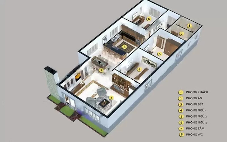 Mẫu nhà cấp 4 có 3 phòng ngủ