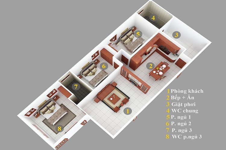 Mẫu nhà cấp 4 có 3 phòng ngủ