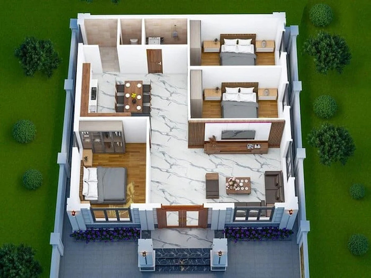 Mẫu nhà cấp 4 có 3 phòng ngủ