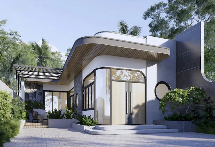 Mẫu nhà cấp 4 hiện đại chữ L