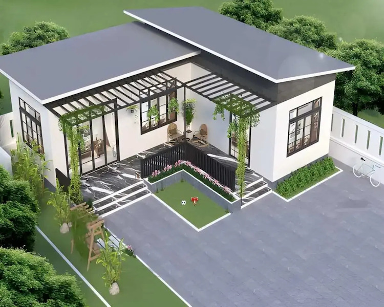 Mẫu nhà cấp 4 chữ L đẹp hiện đại