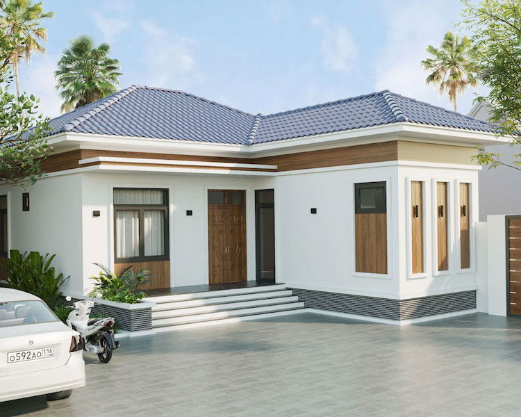 Mẫu nhà cấp 4 chữ L nông thôn