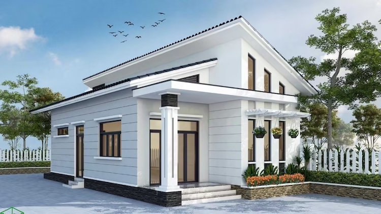 Mẫu nhà cấp 4 mái lệch đơn giản