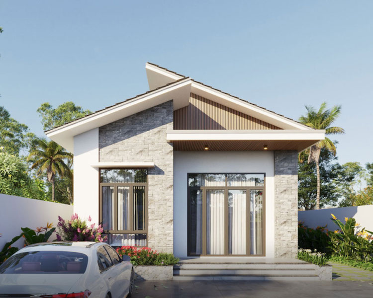 Mẫu nhà cấp 4 đẹp hiện đại dạng mái lệch