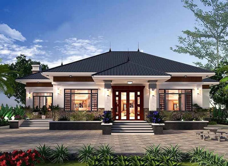Mặt tiền mẫu nhà cấp 4 mái Nhật hiện đại, diện tích rộng