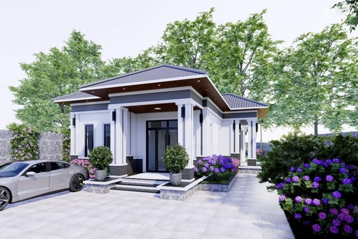 Nhà mái Nhật 1 tầng chữ L có sân rộng rãi