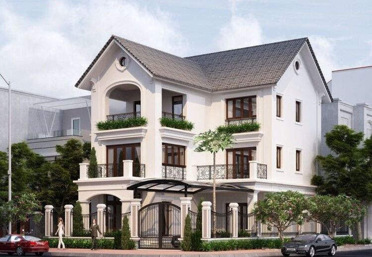 Nhà chữ L mái thái 2 tầng