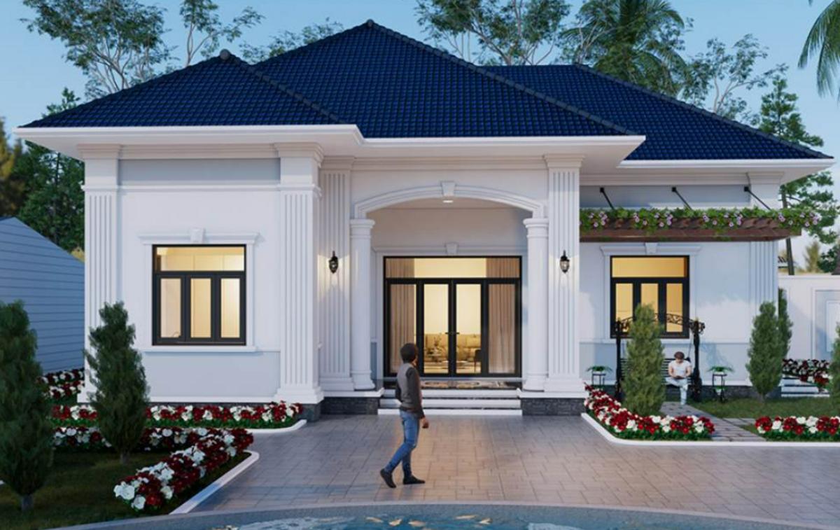 Nhà mái Nhật 1 tầng chữ L phong cách tân cổ điển