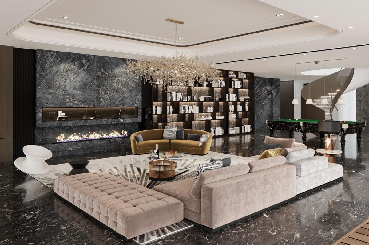 Phòng khách biệt thự phong cách Luxury cao cấp. 