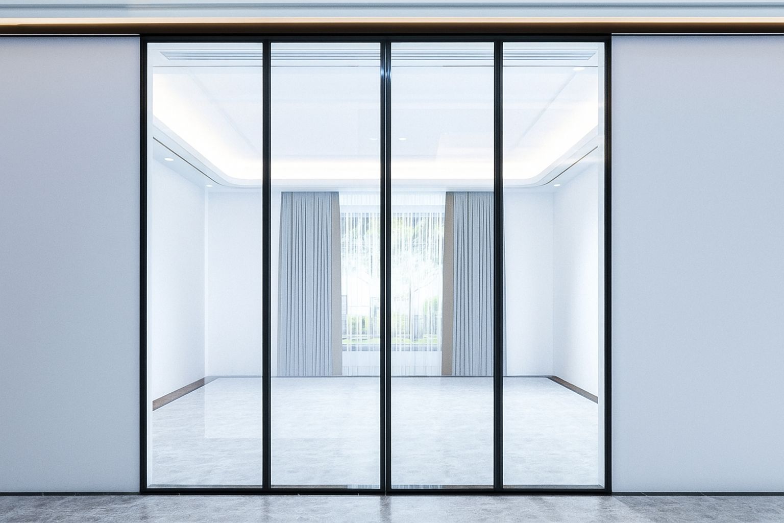 Thiết kế cửa nhôm lùa 4 cánh 1 ray tối ưu diện tích kính, giúp không gian thông thoáng, tạo kết nối liền mạch