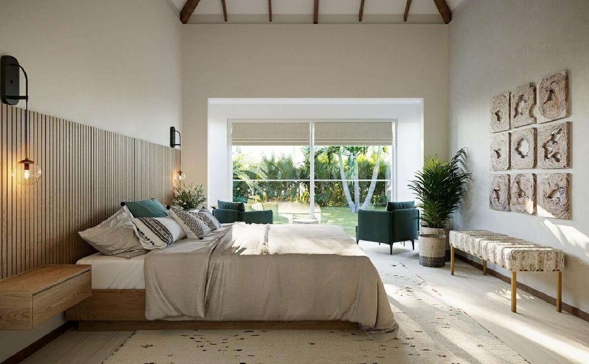 Thiết kế nội thất biệt thự mái thái phòng ngủ thư thái 