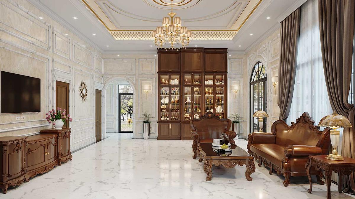 Thiết kế nội thất biệt thự tân cổ điển tinh giản rực rỡ