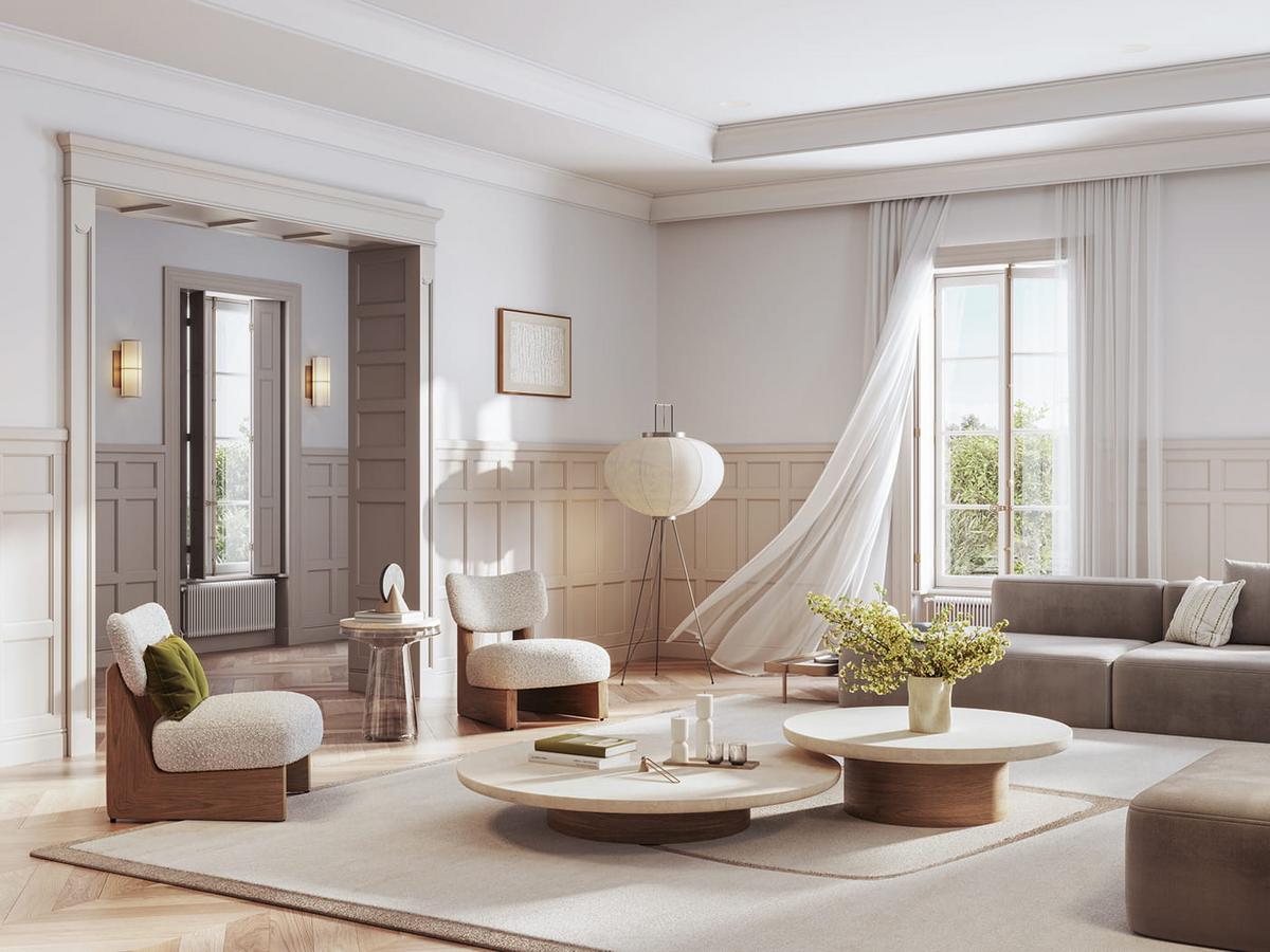 Thiết kế phòng khách biệt thự Scandinavian đẹp. 