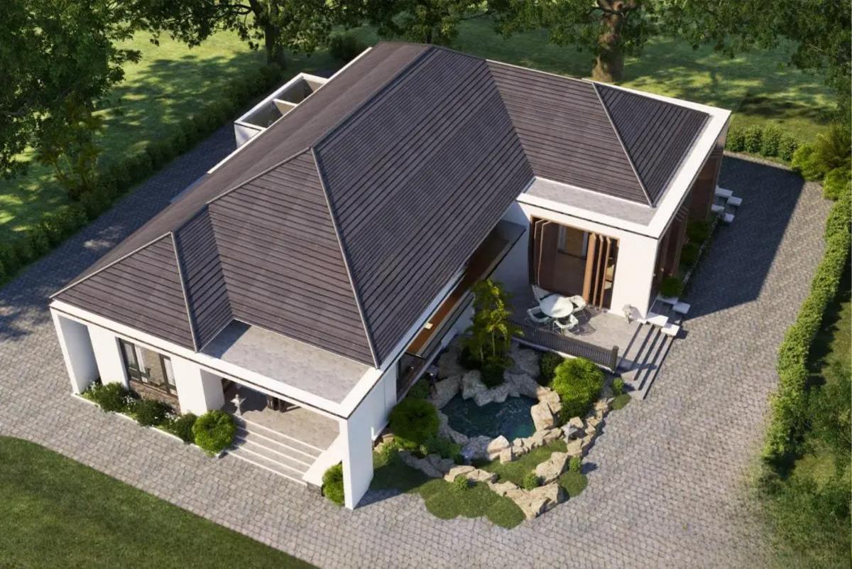 Tiểu cảnh và hiên nhà mái nhật 1 tầng chữ l