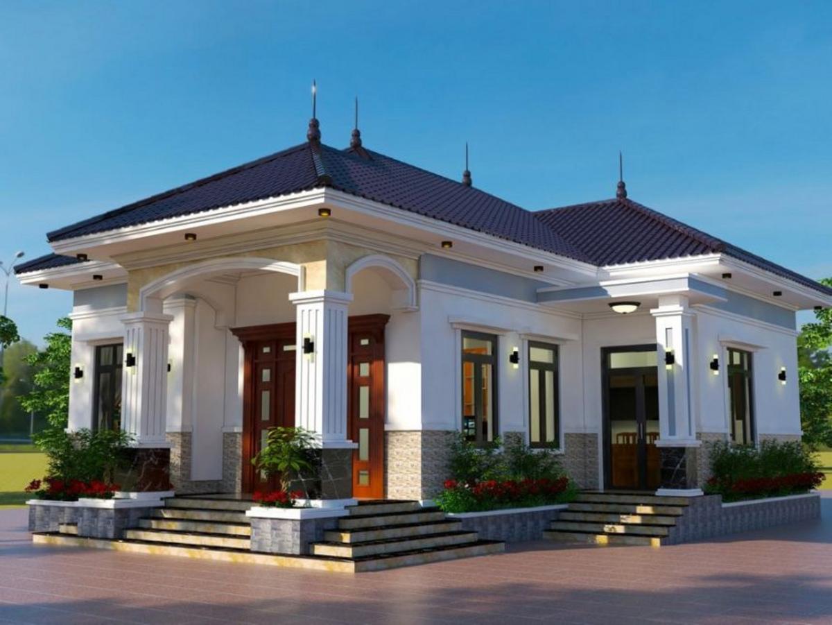 Toàn cảnh ngôi nhà mái Nhật 1 tầng chữ L lớn