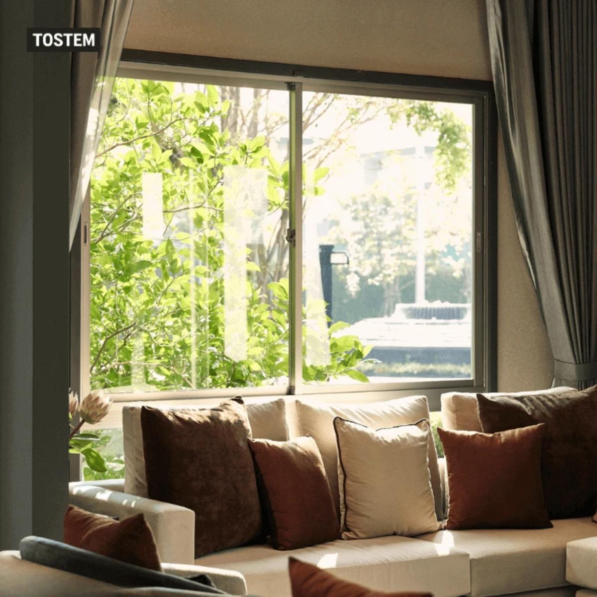 2-panel sliding design for living rooms using a sound proof sliding window