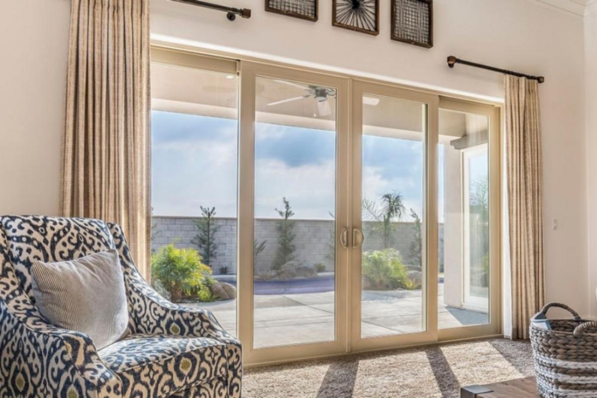 4-panel aluminum main door sliding design as elegant entrance solution.