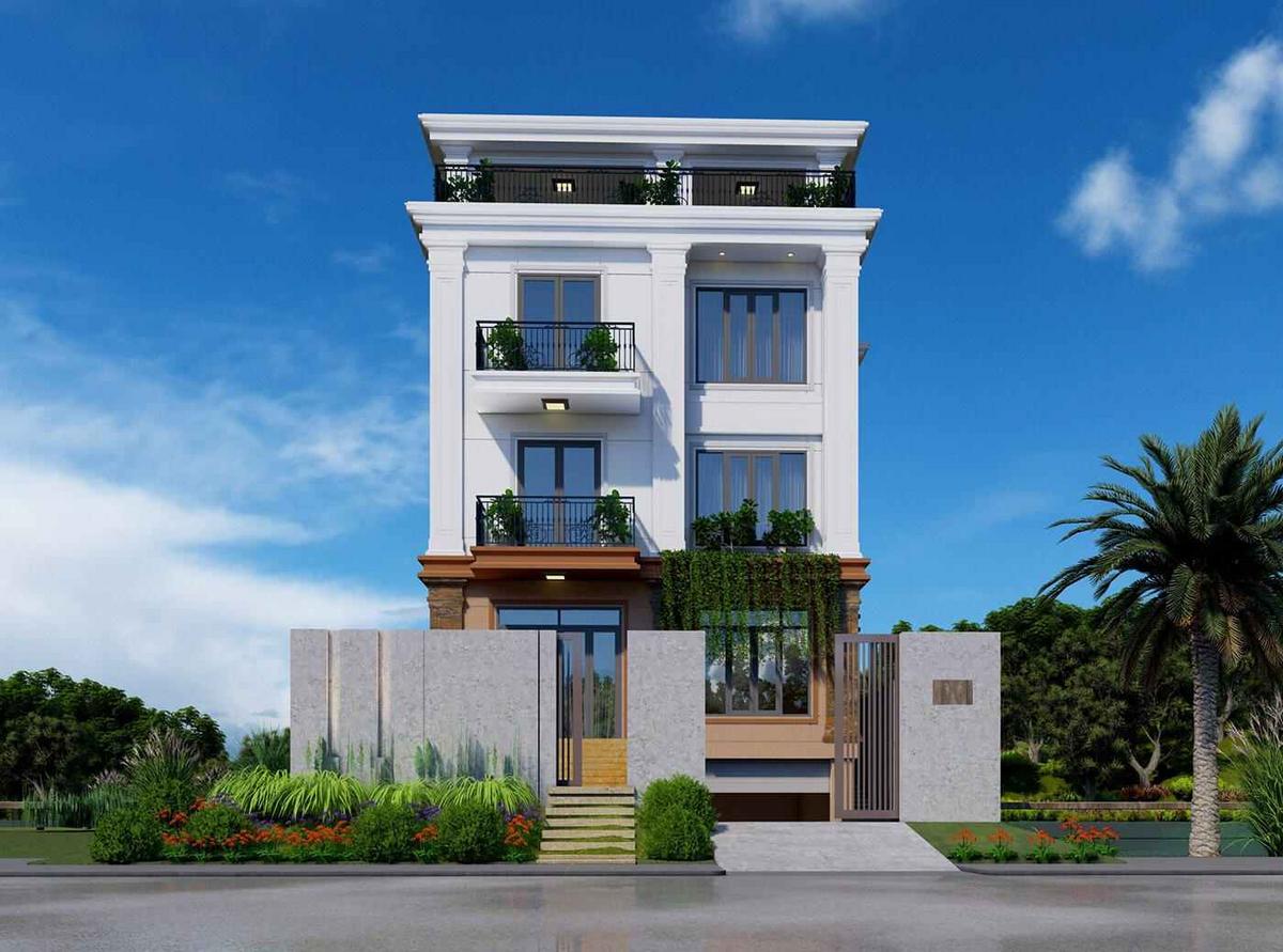 5x20 mẫu nhà có tầng hầm chìm mái bằng tận dụng làm sân thượng thoáng