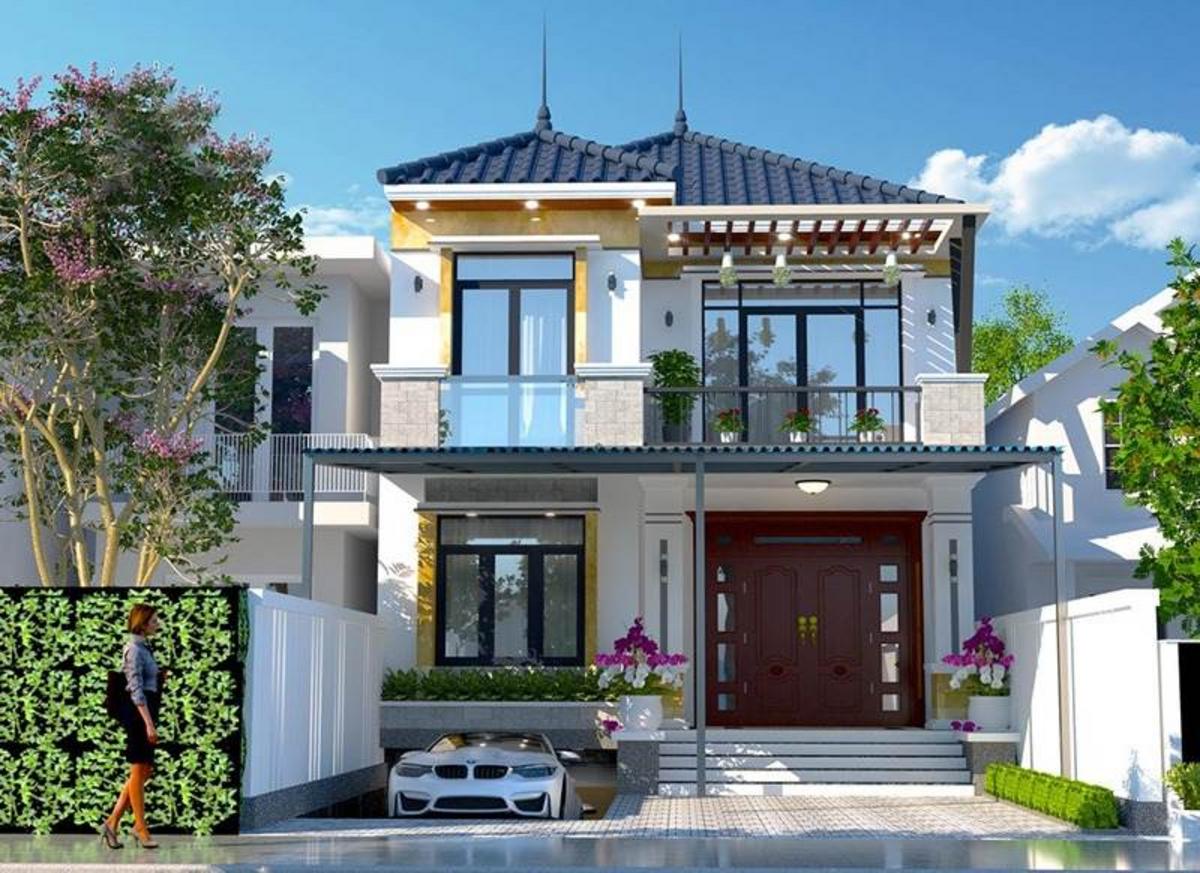 5x20 mẫu nhà có tầng hầm chìm mái Thái 2 tầng đẹp và tiện ích