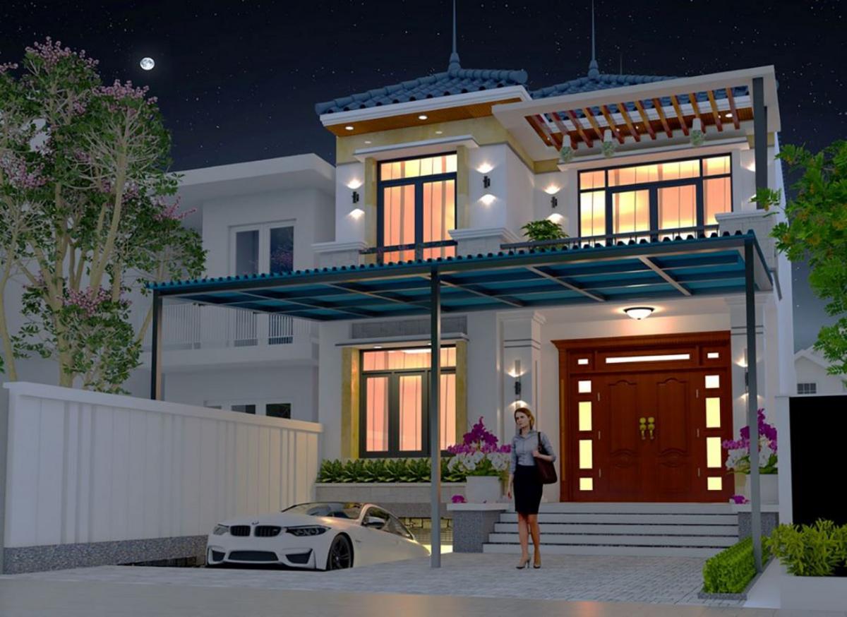 5x20 mẫu nhà có tầng hầm chìm mái Thái che nắng, tạo không gian mát