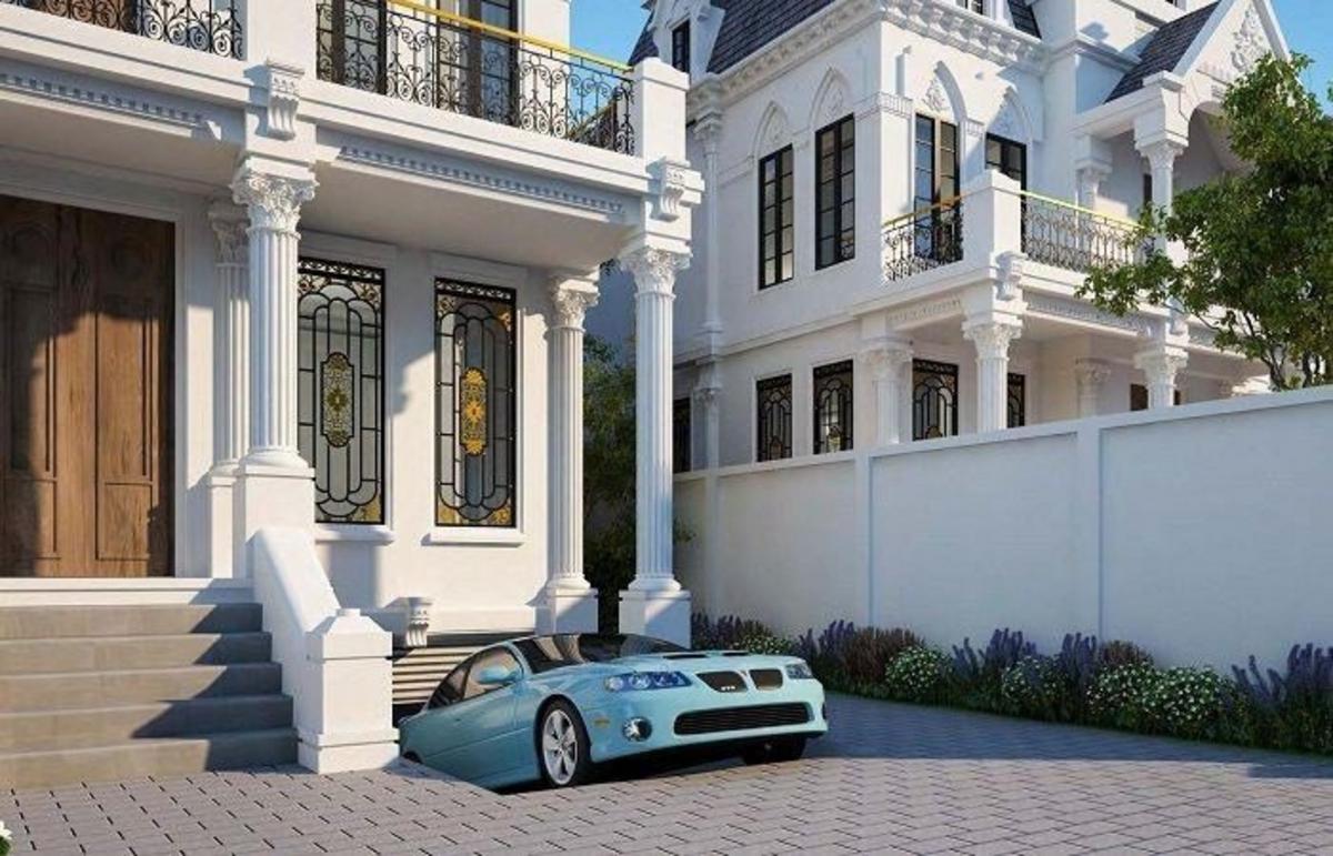 5x20 mẫu nhà có tầng hầm chìm màu trắng chủ đạo tăng tính thẩm mỹ