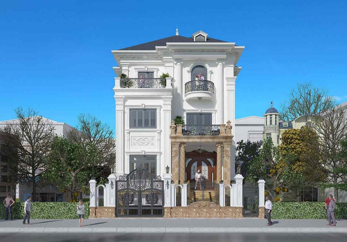 5x20 mẫu nhà có tầng hầm chìm phào chỉ, mái vòm đậm chất cổ điển