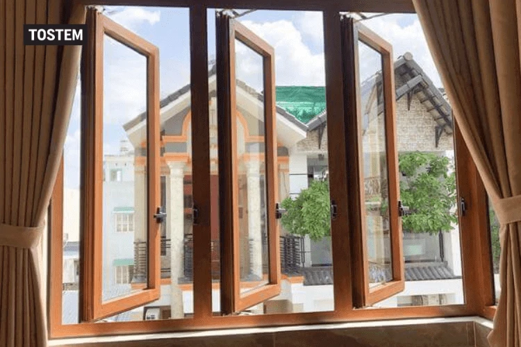 A modern-style wooden hinged window design