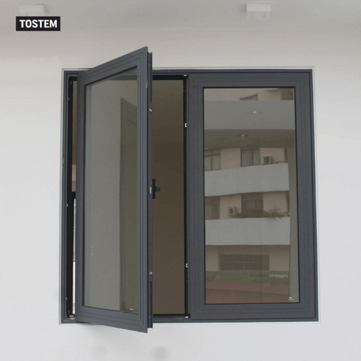 Aluminium bathroom doors with black frame casement and frosted glass